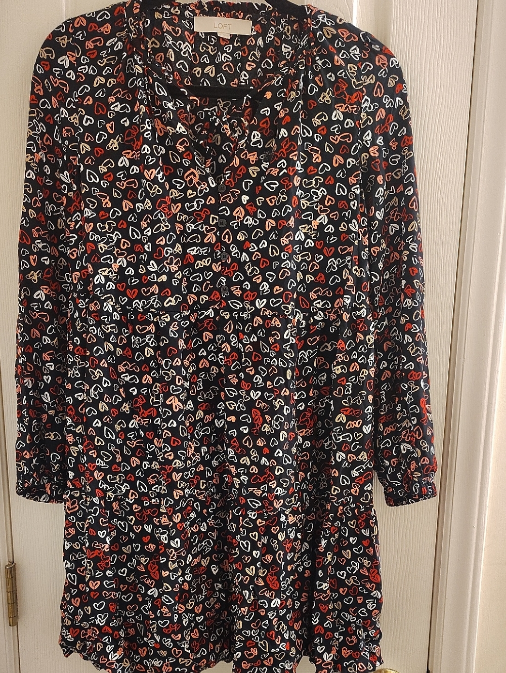 LOFT Ladies Black Dress with Red and White Heart Print